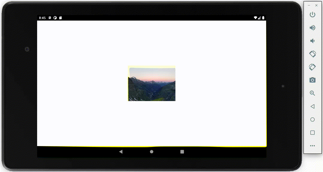 The sample QML application running in the android emulator